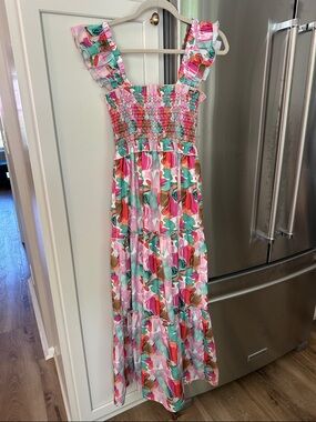 Jade Melony Tam Pink Multi Color Smocked Floral Maxi Dress